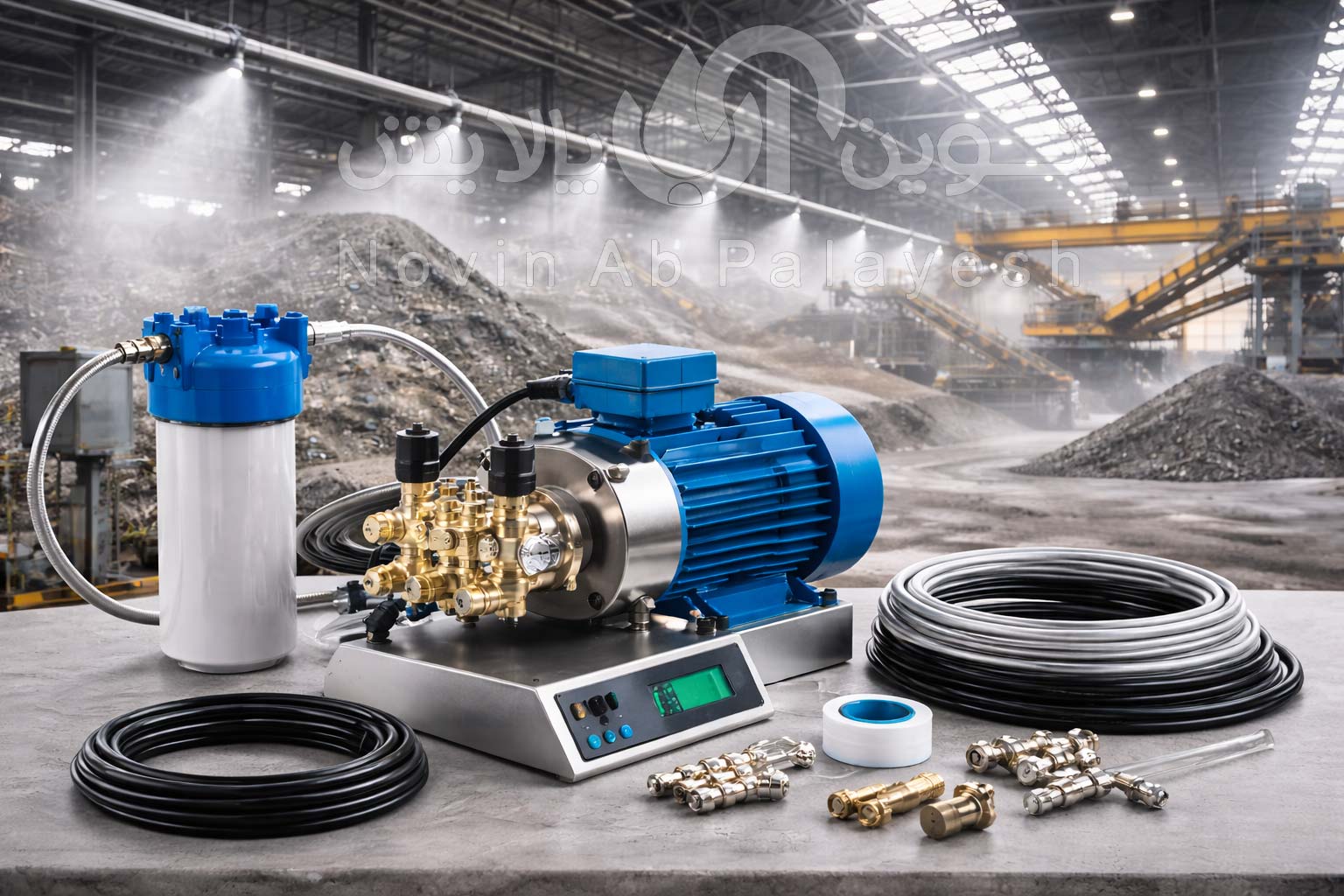 دستگاه مه پاش صنعتی | کنترل گردوغبار، دما و رطوبت در محیط‌های کارخانه‌ای