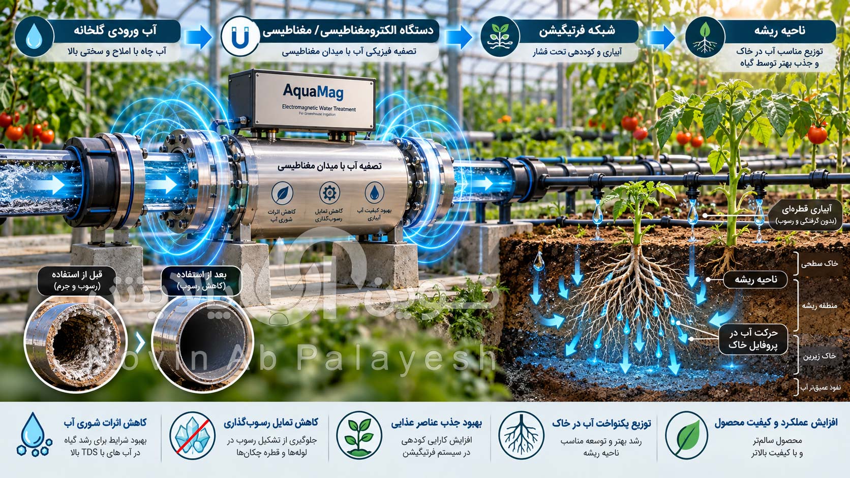 سازنده دستگاه میدان مغناطیسی آب گلخانه برای کنترل رسوب و آبیاری