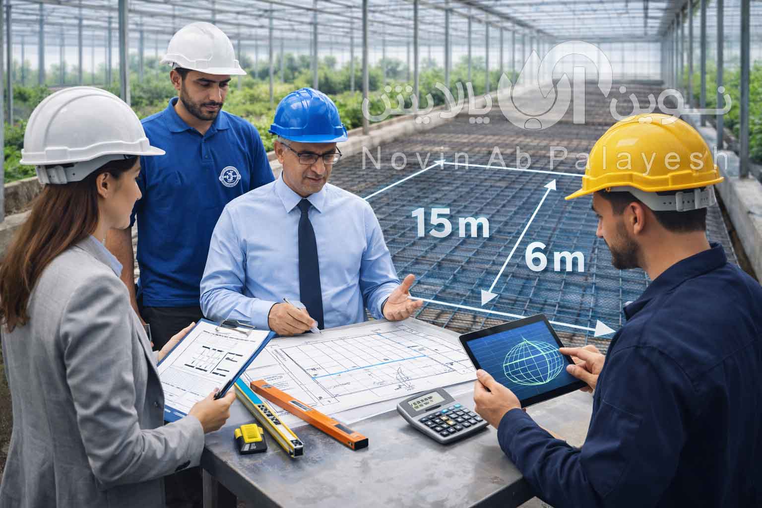 محاسبه ابعاد فونداسیون گلخانه مدرن و صنعتی توسط تیم نوین آب پالایش
